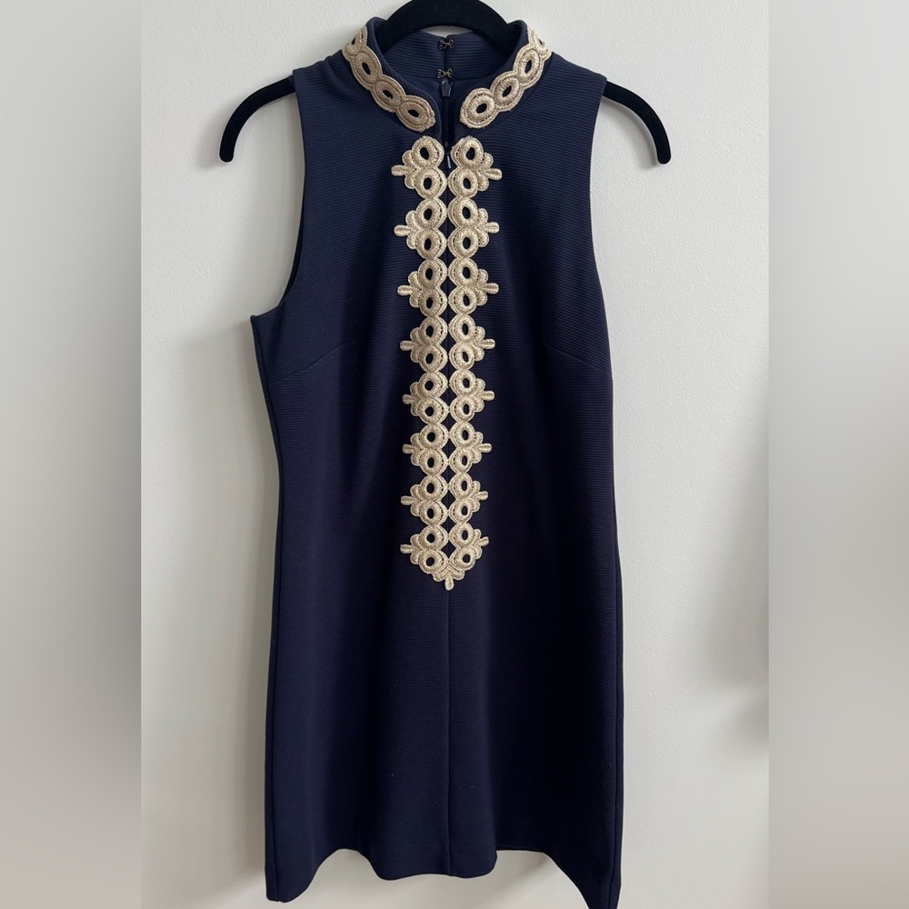 Lilly Pulitzer Blue and Cream Embellished Sheath Mini Dress